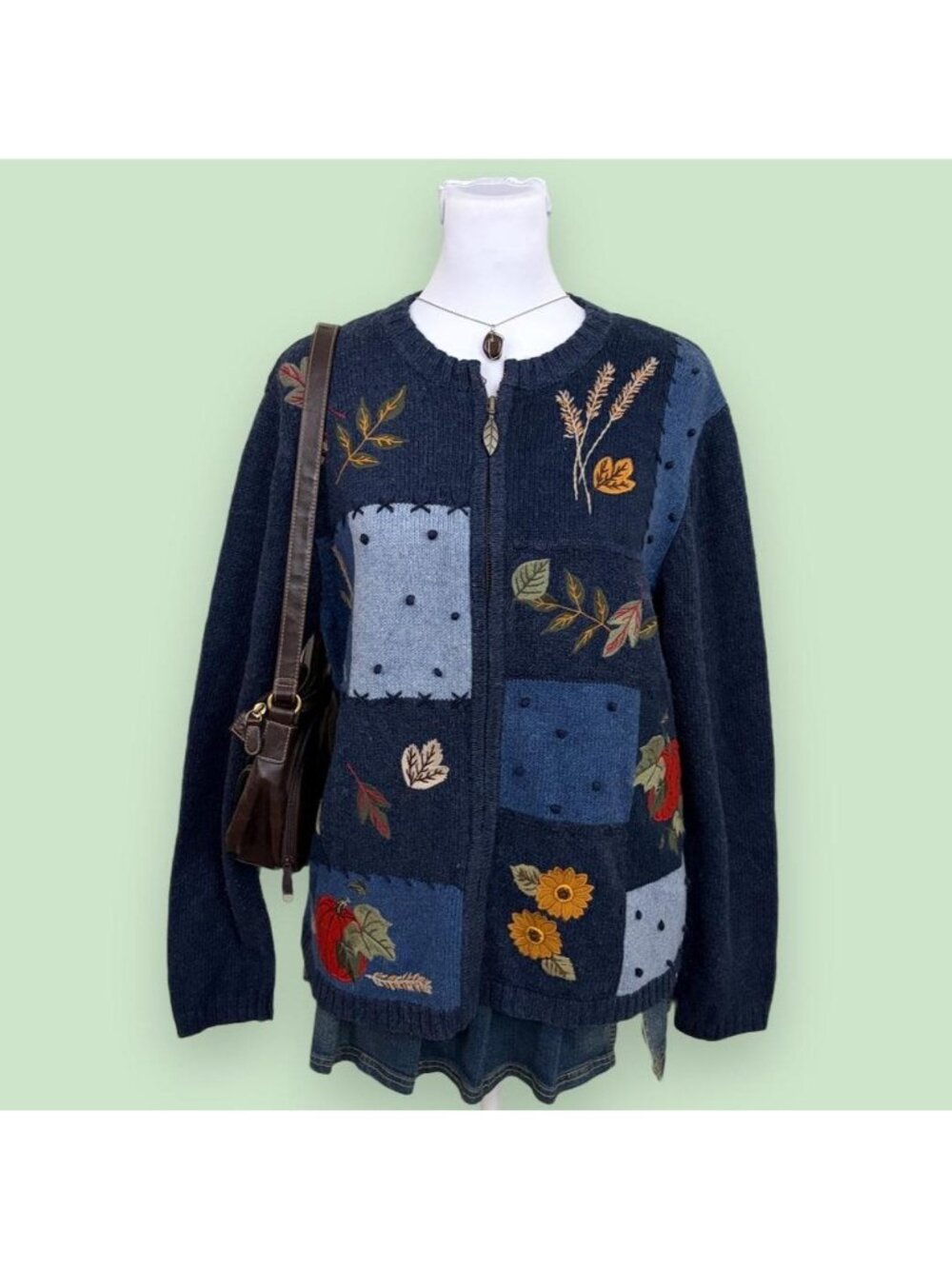 y2k autumnal patchwork cottagecore zip cardigan
